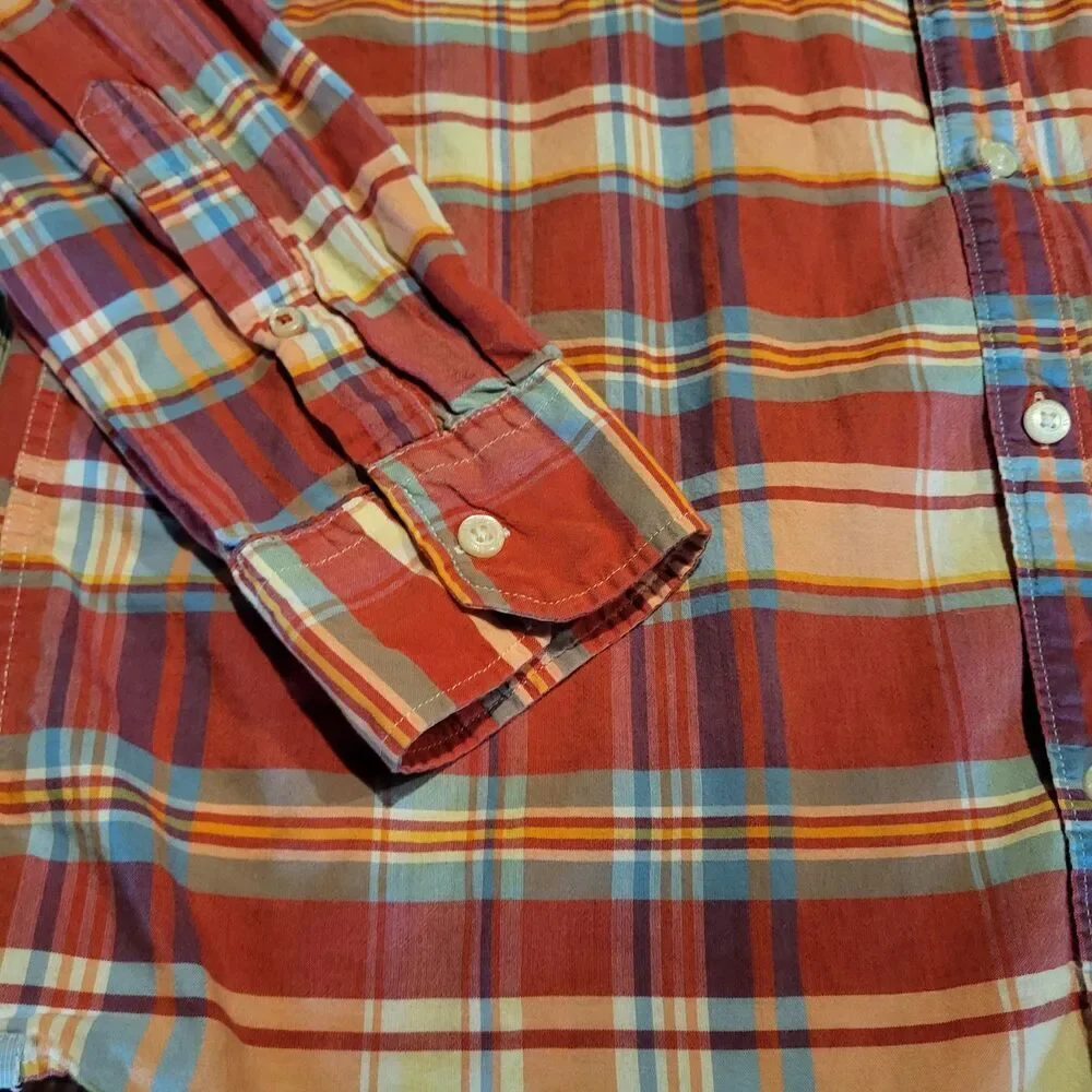 American Eagle Classic Fit Poplin Plaid Long Sleeve Button Up Shirt Men's Large